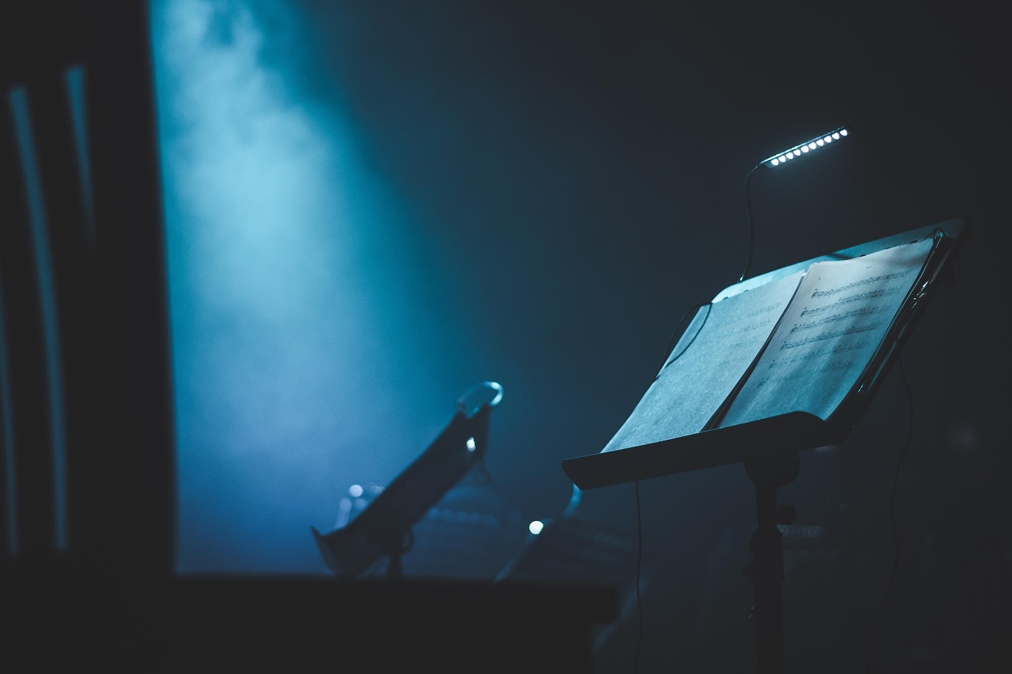 Sheet music in a blue enviroment